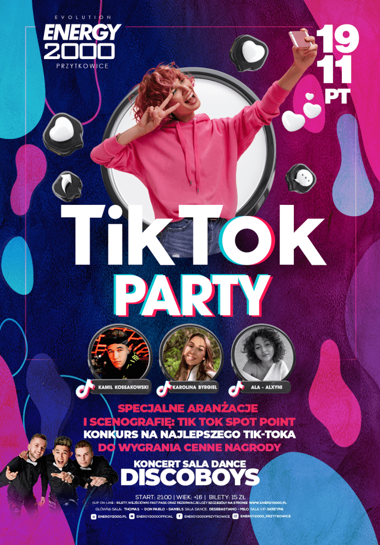 TikTok PARTY ☆ Gwiazdy TikTok’a ☆ Koncert SALA DANCE – DISCOBOYS